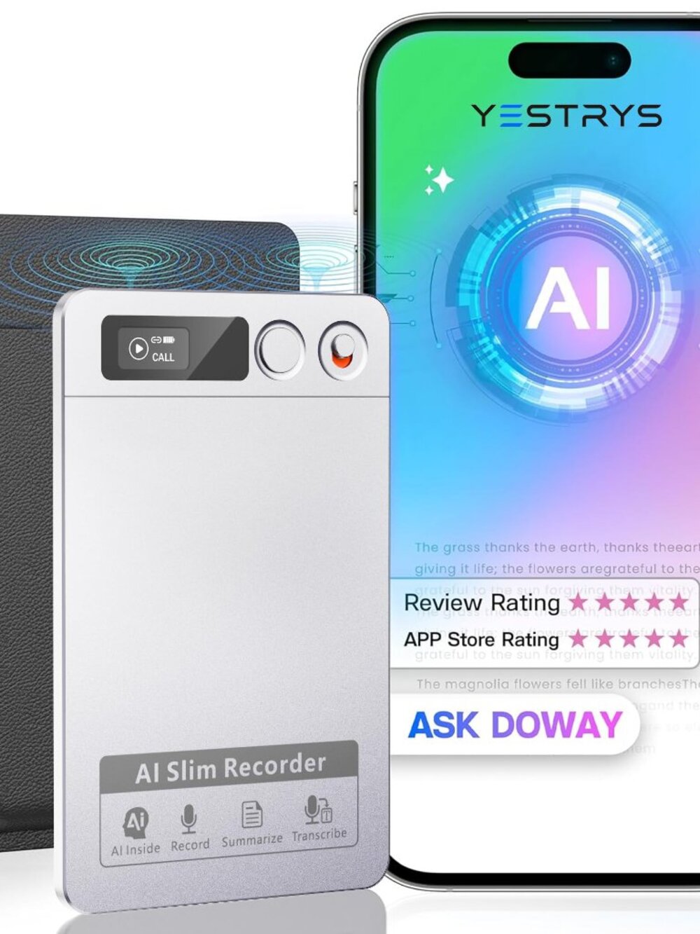 NEW AI Voice Recorder Note Transcribe & Summarize Noise Cancellation Technology